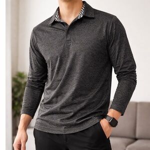 Preppy Lightweight Long Sleeve Golf Polo Shirt Mens 2XL Gray 3 Button NWT